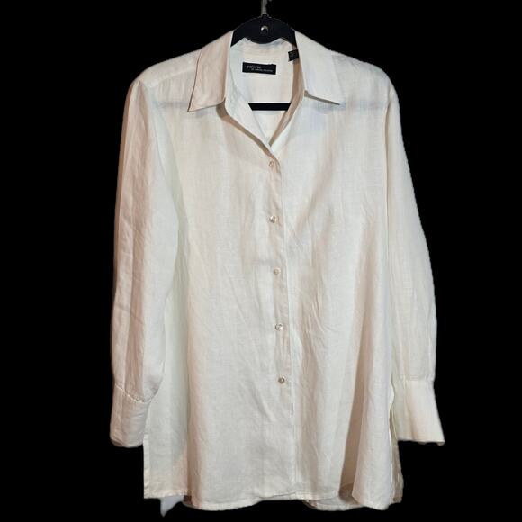 VTG Valerie Stevens 100% Linen Button Up Blouse Lagenlook Cream Size Medium - Picture 1 of 7